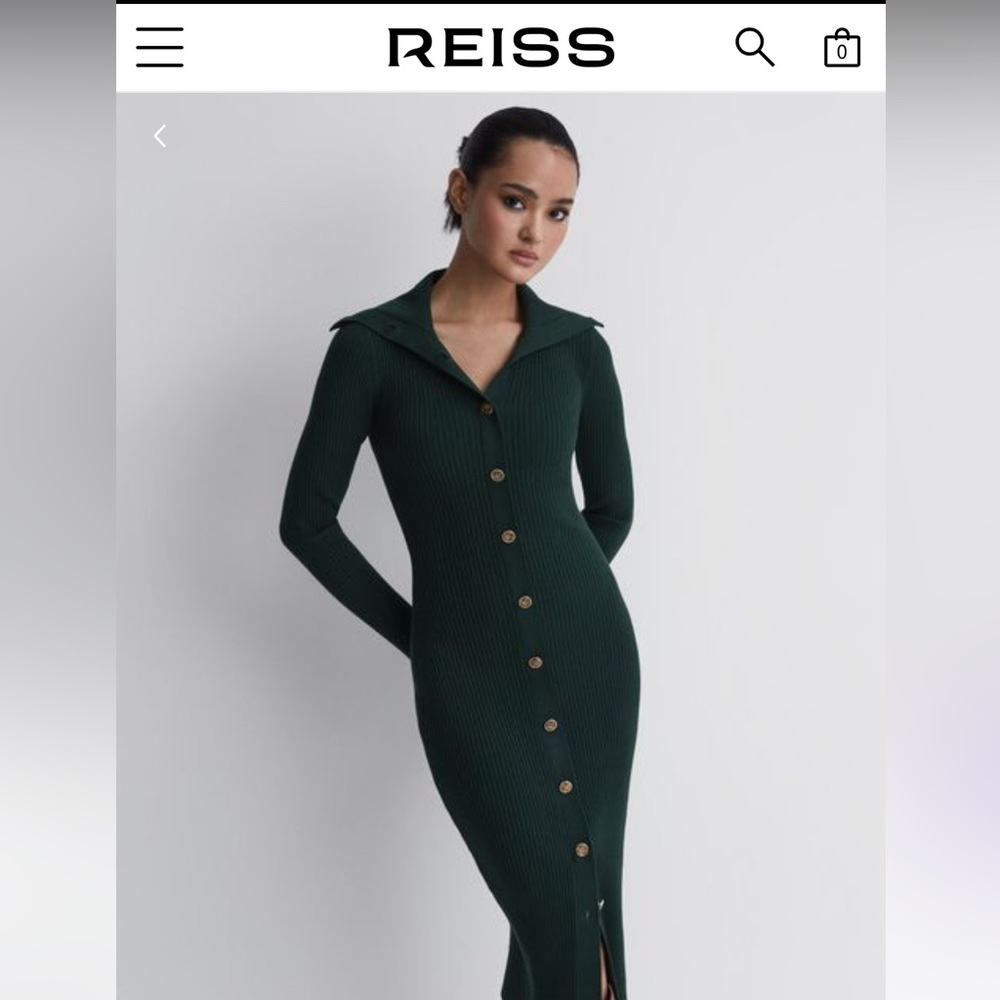 Reiss Forest Green Button-Down Midi Dress